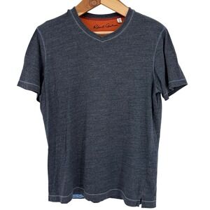 Robert Graham Mens V-Neck T-Shirt Grey Heather Cotton Modal Classic Fit Large